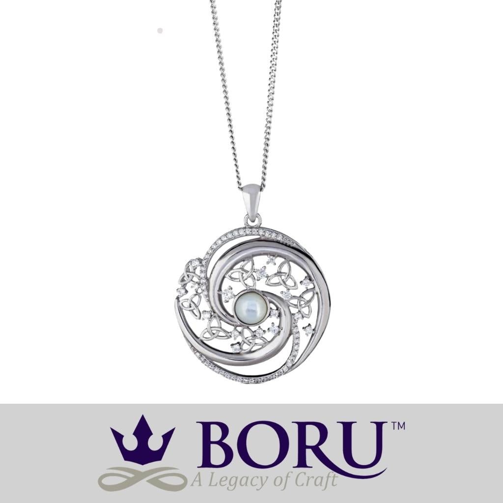 Sterling Silver Trinity Swirl Mother of Pearl Arianrhod Necklace