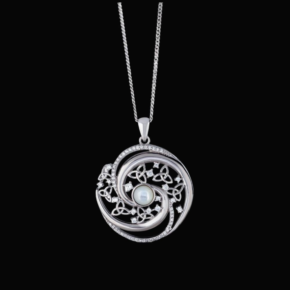 Sterling Silver Trinity Swirl Mother of Pearl Arianrhod Necklace