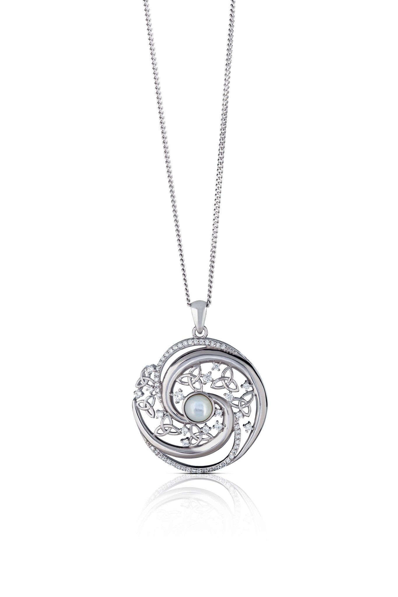 Sterling Silver Trinity Swirl Mother of Pearl Arianrhod Necklace - The Celtic Gift Store - Necklaces