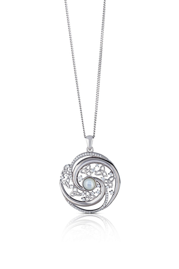 Sterling Silver Trinity Swirl Mother of Pearl Arianrhod Necklace - The Celtic Gift Store - Necklaces