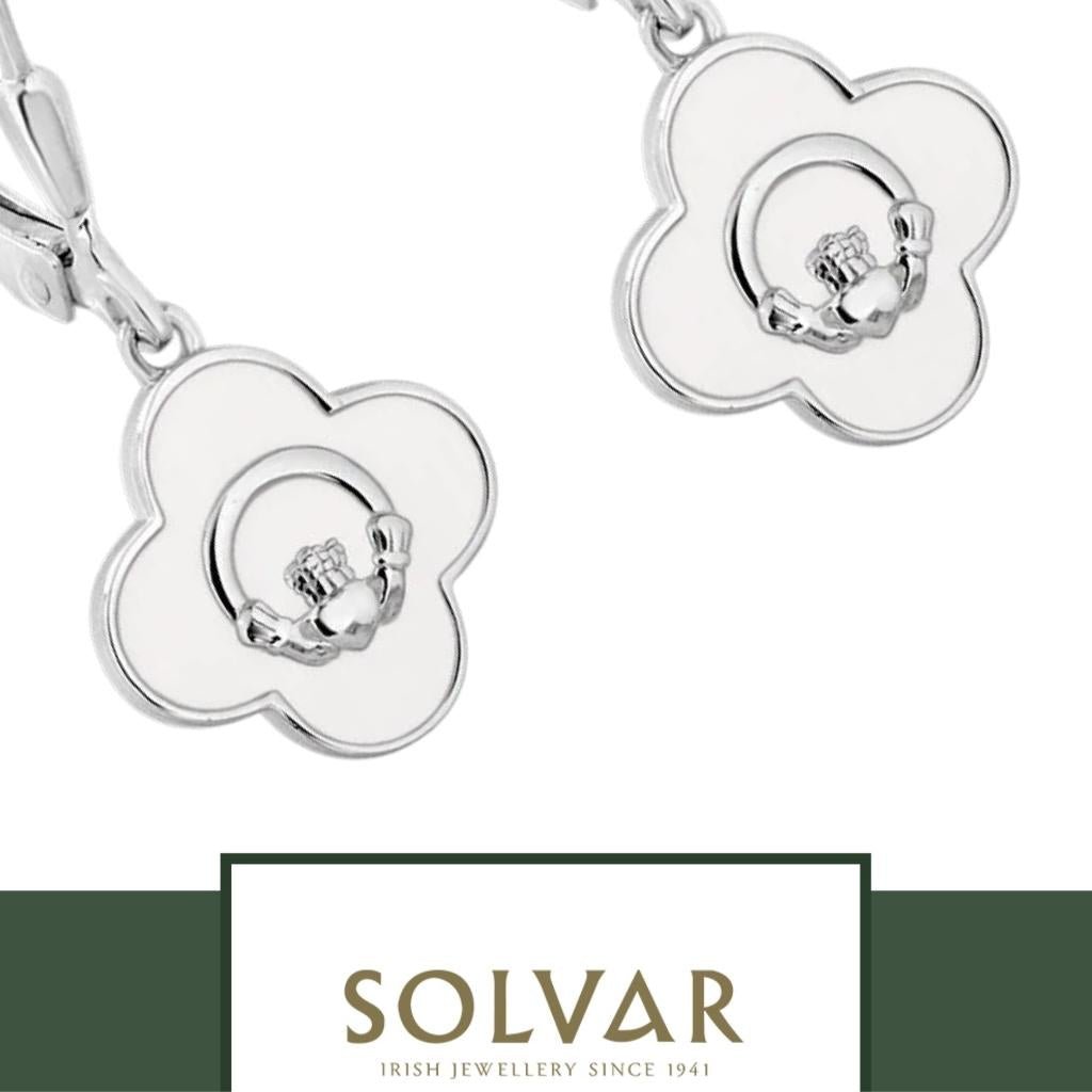 Sterling Silver White Enamel Claddagh Drop Earrings by Solvar Jewelry - Earrings