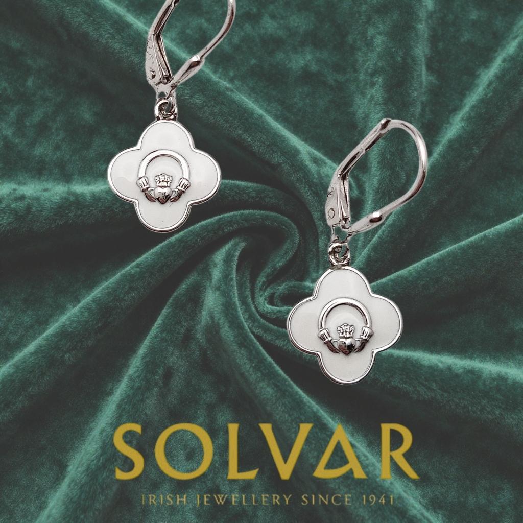 Sterling Silver White Enamel Claddagh Drop Earrings by Solvar Jewelry - Earrings