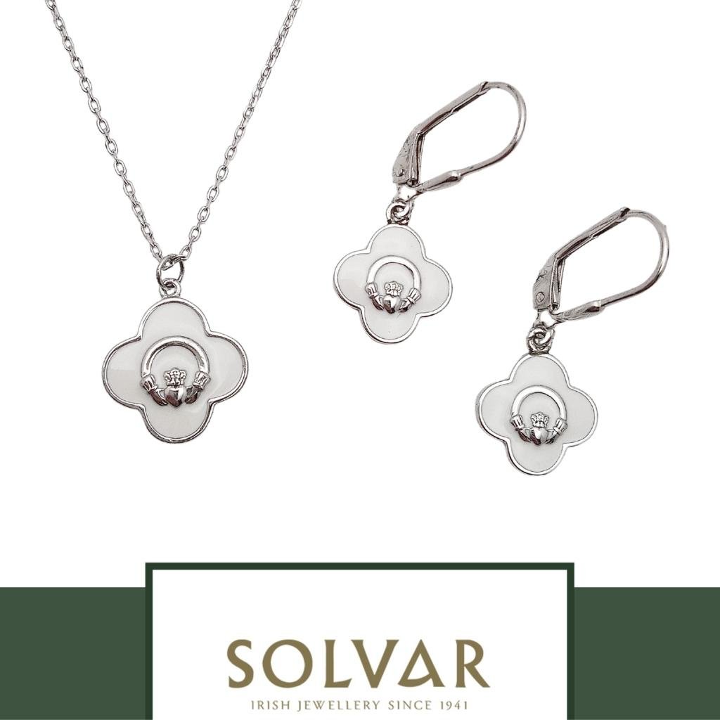 Sterling Silver White Enamel Claddagh Drop Earrings by Solvar Jewelry - Earrings