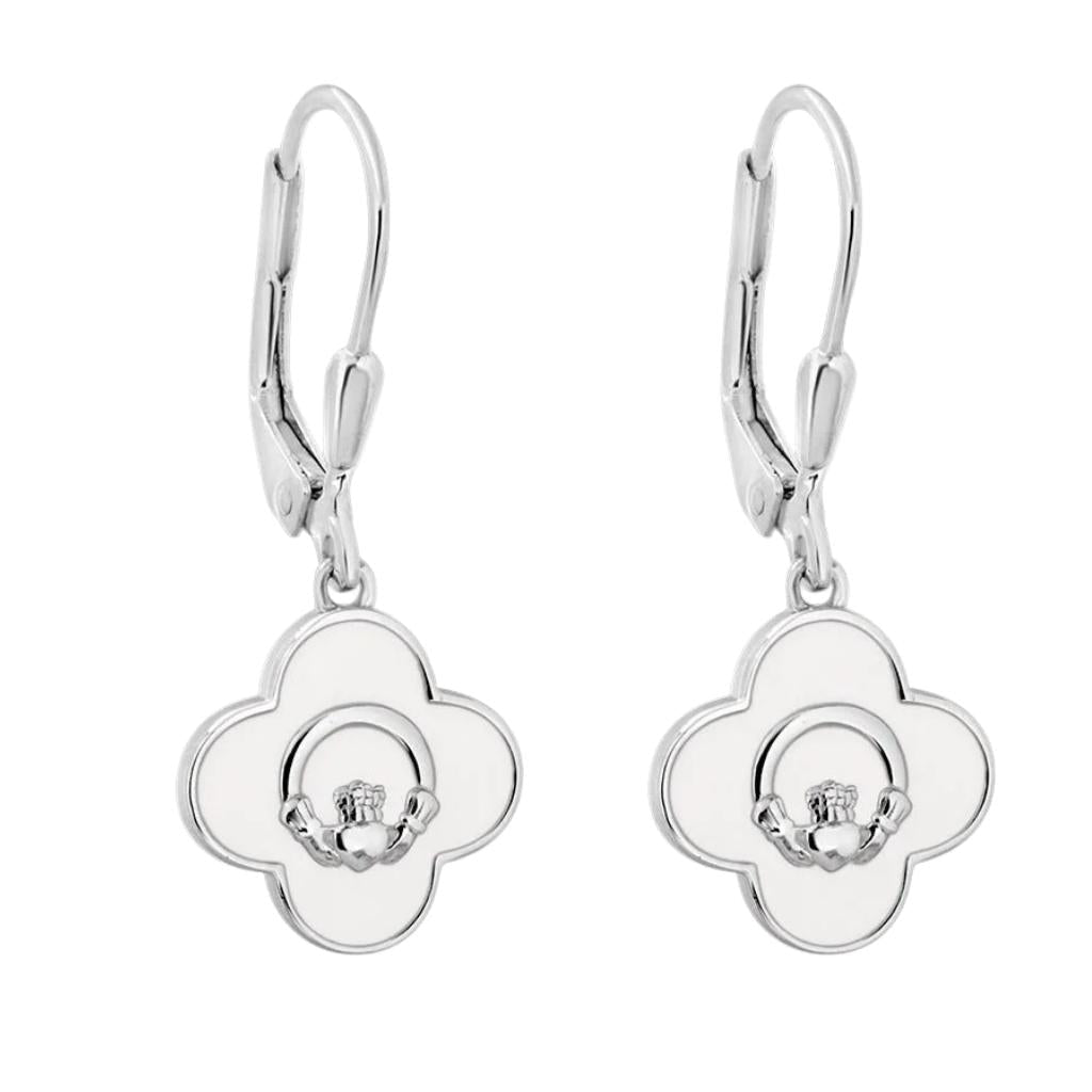 Sterling Silver White Enamel Claddagh Drop Earrings by Solvar Jewelry - Earrings
