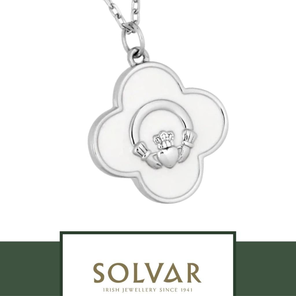 Sterling Silver White Enamel Claddagh Necklace by Solvar Jewelry - Necklaces