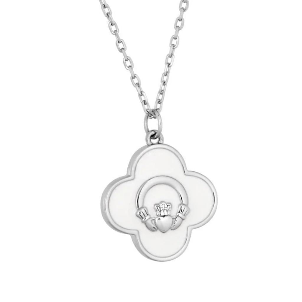 Sterling Silver White Enamel Claddagh Necklace by Solvar Jewelry - Necklaces