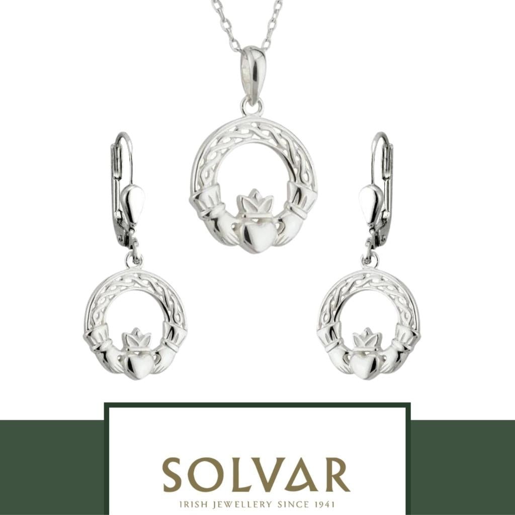 Sterling Silver Woven Celtic Knot And Claddagh Drop Earrings