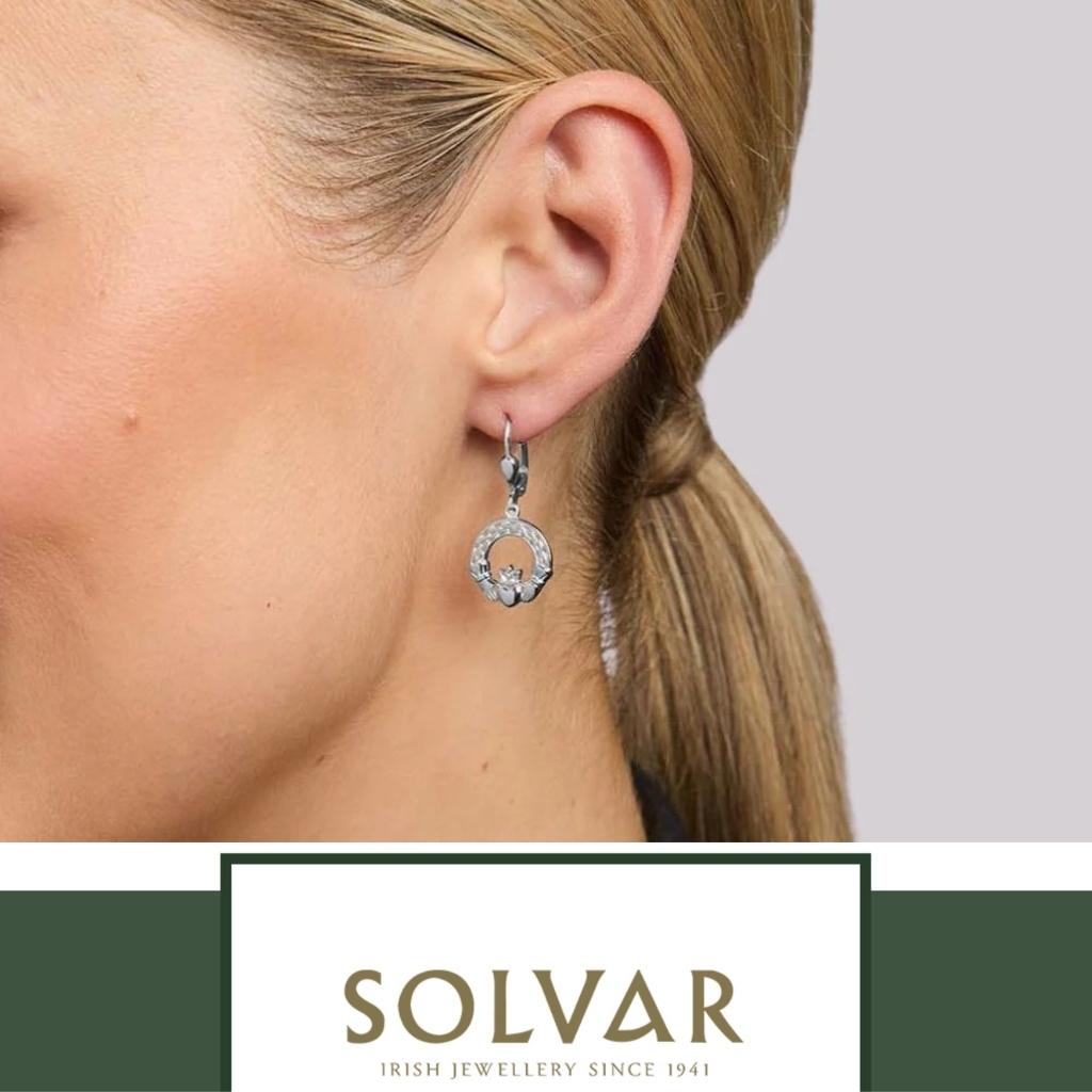 Sterling Silver Woven Celtic Knot And Claddagh Drop Earrings