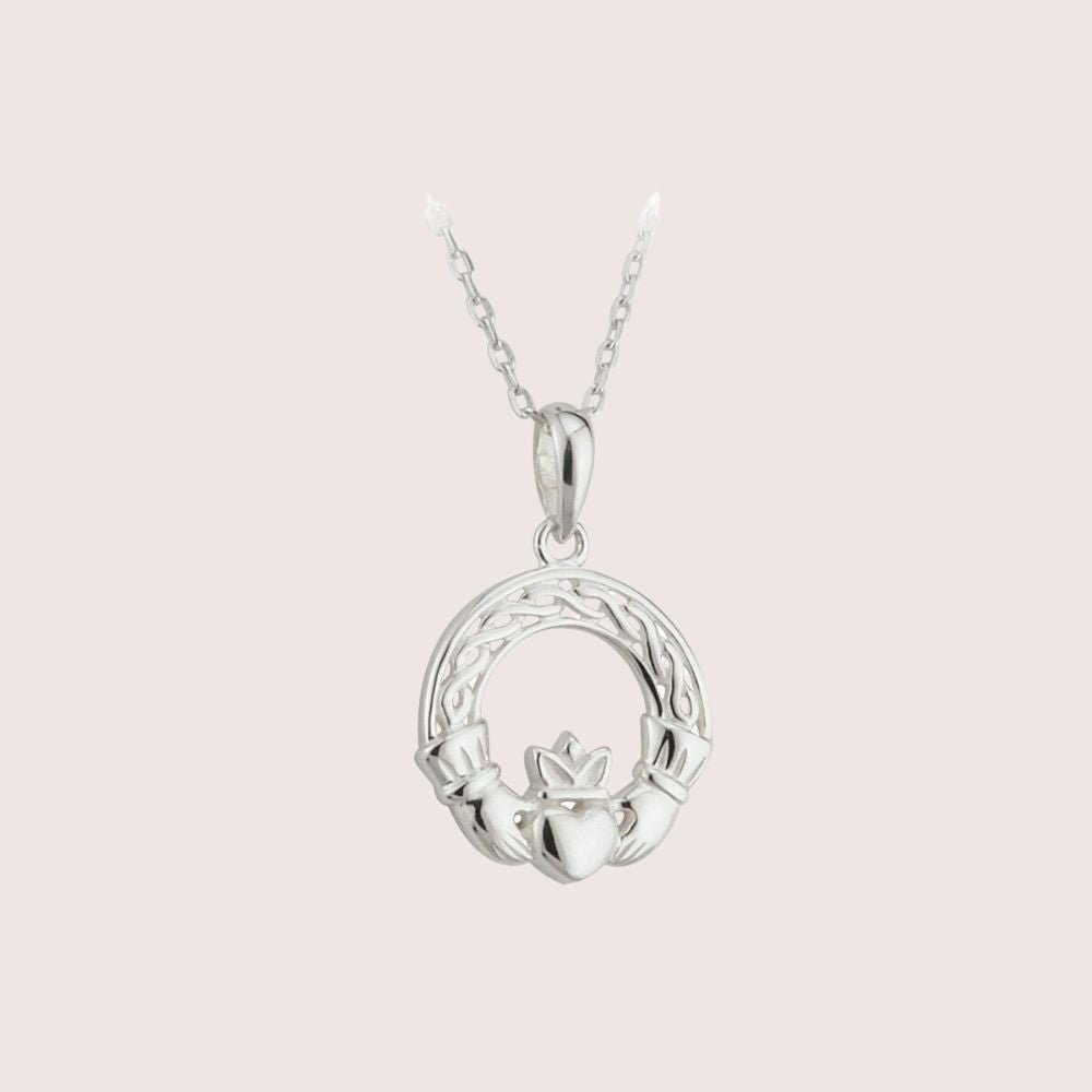 Sterling Silver Woven Celtic Knot Claddagh Necklace
