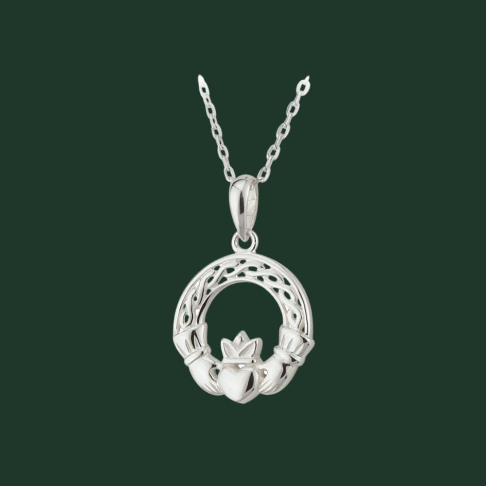 Sterling Silver Woven Celtic Knot Claddagh Necklace