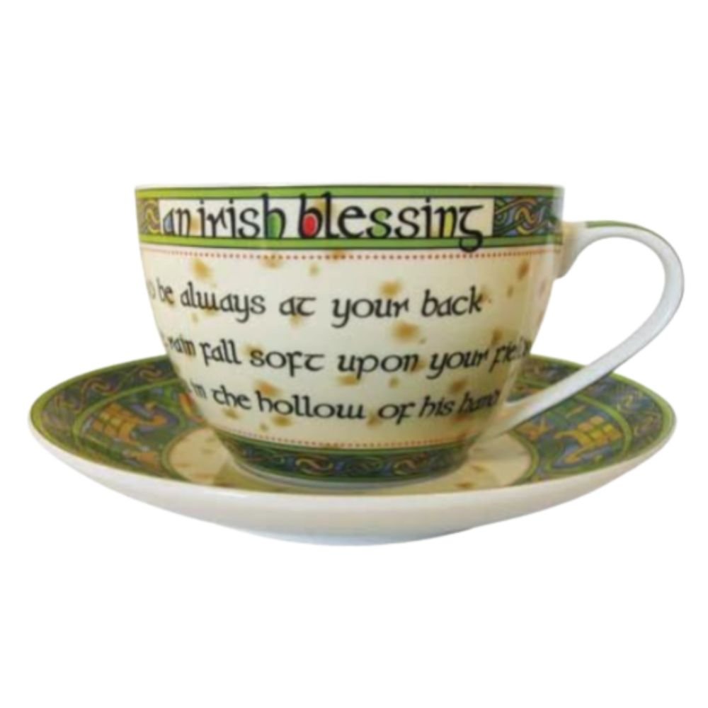 Traditional Irish Blessing Cup and Saucer Set - Irish Weave - The Celtic Gift Store - Drinkware