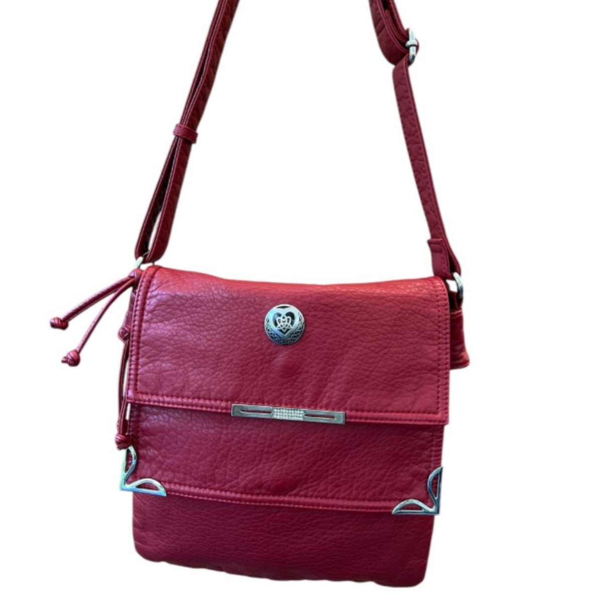 Trinity Heart Double Flap Crossbody Bag - Red