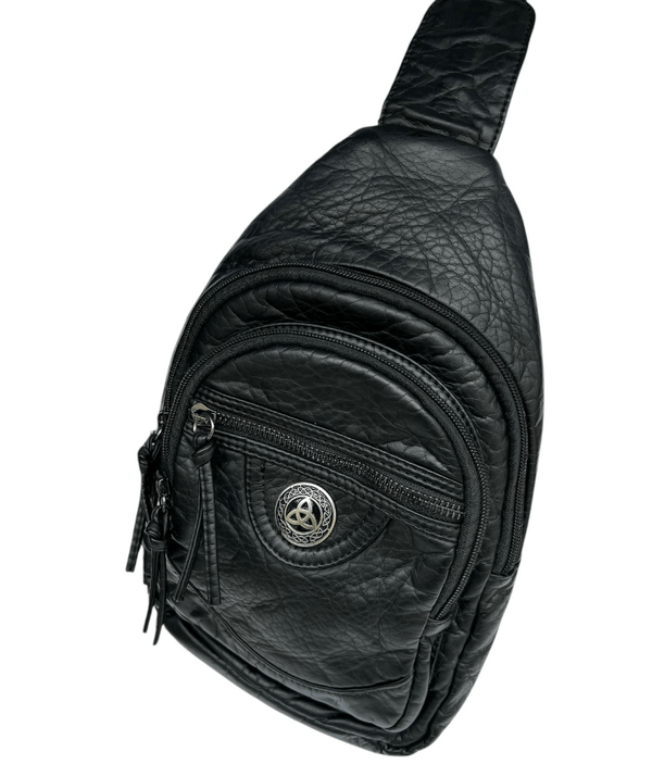 Trinity Knot Heart Washed Pocket Sling Bag- Black - The Celtic Gift Store - Handbags