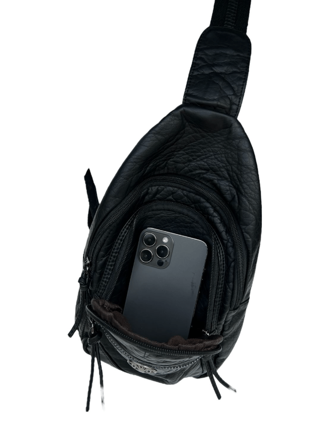 Trinity Knot Heart Washed Pocket Sling Bag- Black - The Celtic Gift Store - Handbags