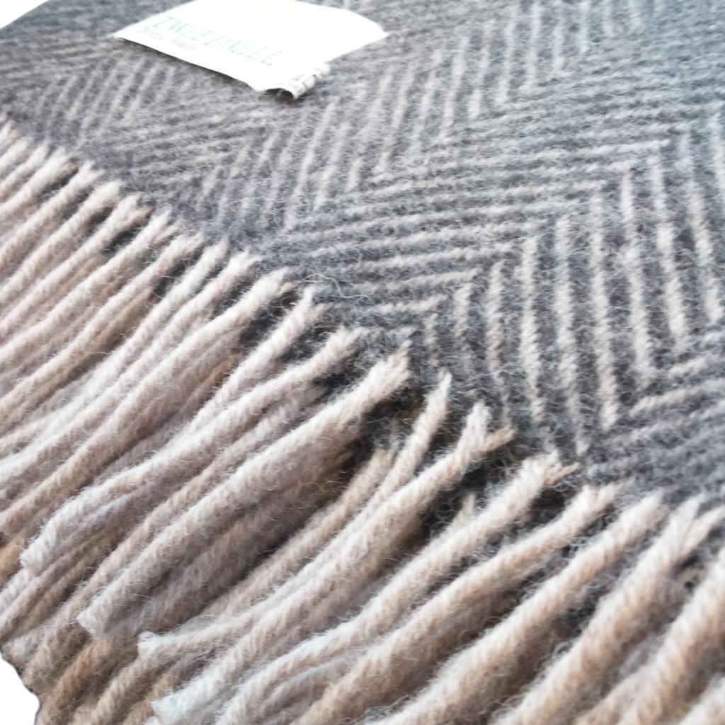 Tweedmill Charcoal and Silver Herringbone Wool Throw Expertly Crafted from 100% Pure Wool