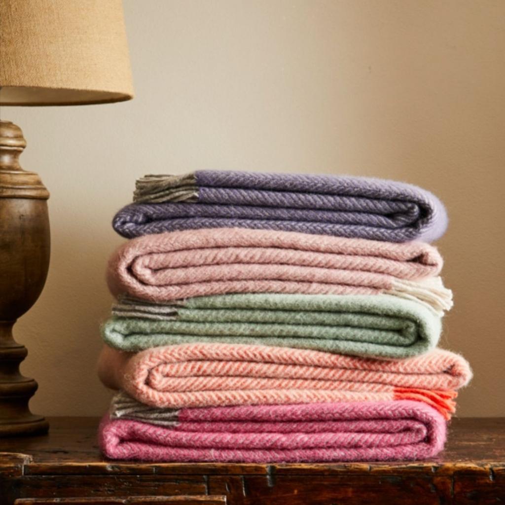 Tweedmill Dusty Pink and Pearl Herringbone Wool Throw Expertly Crafted from 100% Pure Wool