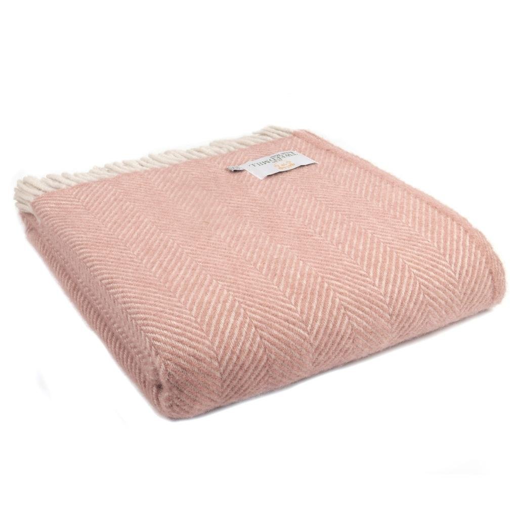 Tweedmill Dusty Pink and Pearl Herringbone Wool Throw Expertly Crafted from 100% Pure Wool
