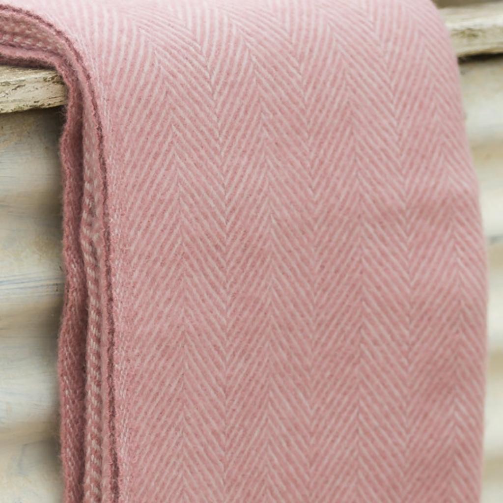 Tweedmill Dusty Pink and Pearl Herringbone Wool Throw Expertly Crafted from 100% Pure Wool