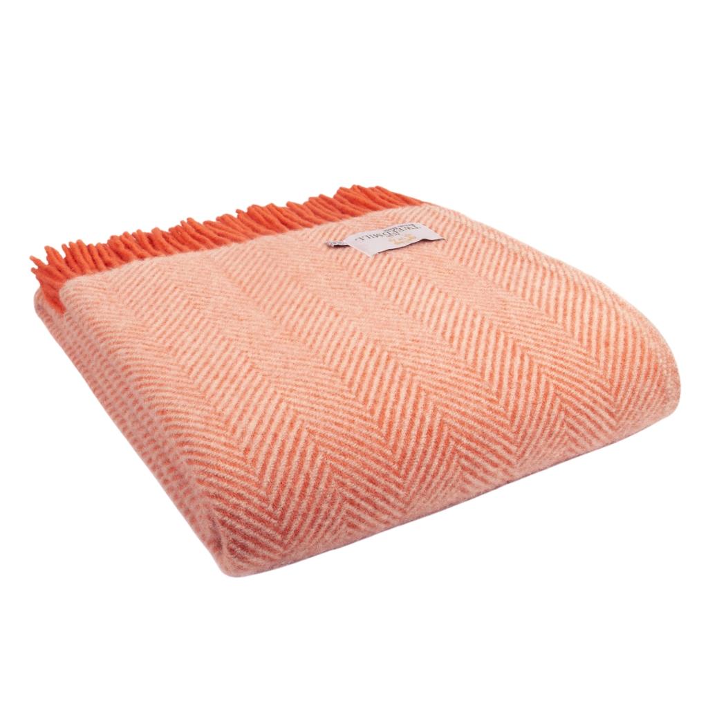 Tweedmill Flamingo and Pearl Herringbone Wool Throw Expertly Crafted from 100% Pure Wool