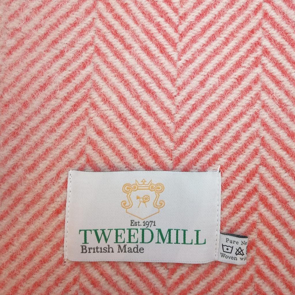 Tweedmill Flamingo and Pearl Herringbone Wool Throw Expertly Crafted from 100% Pure Wool