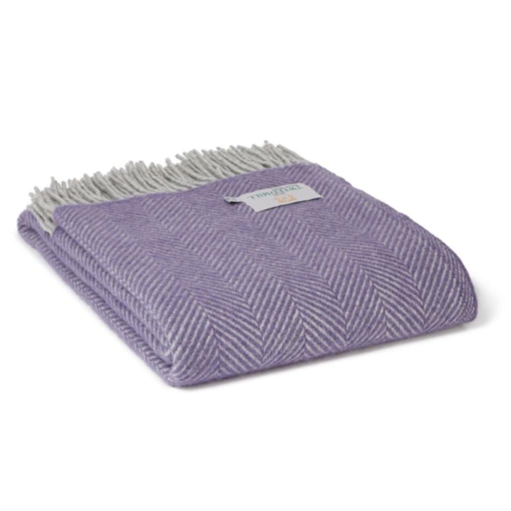 Tweedmill Lavender and Grey Herringbone Wool Throw Expertly Crafted from 100% Pure Wool