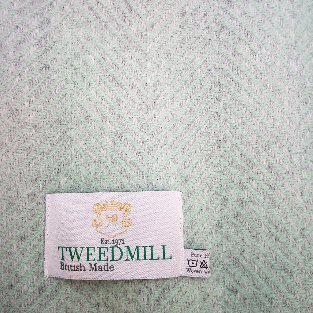 Tweedmill Silver Grey and Laurel Green Herringbone Wool Throw Expertly Crafted from 100% Pure Wool