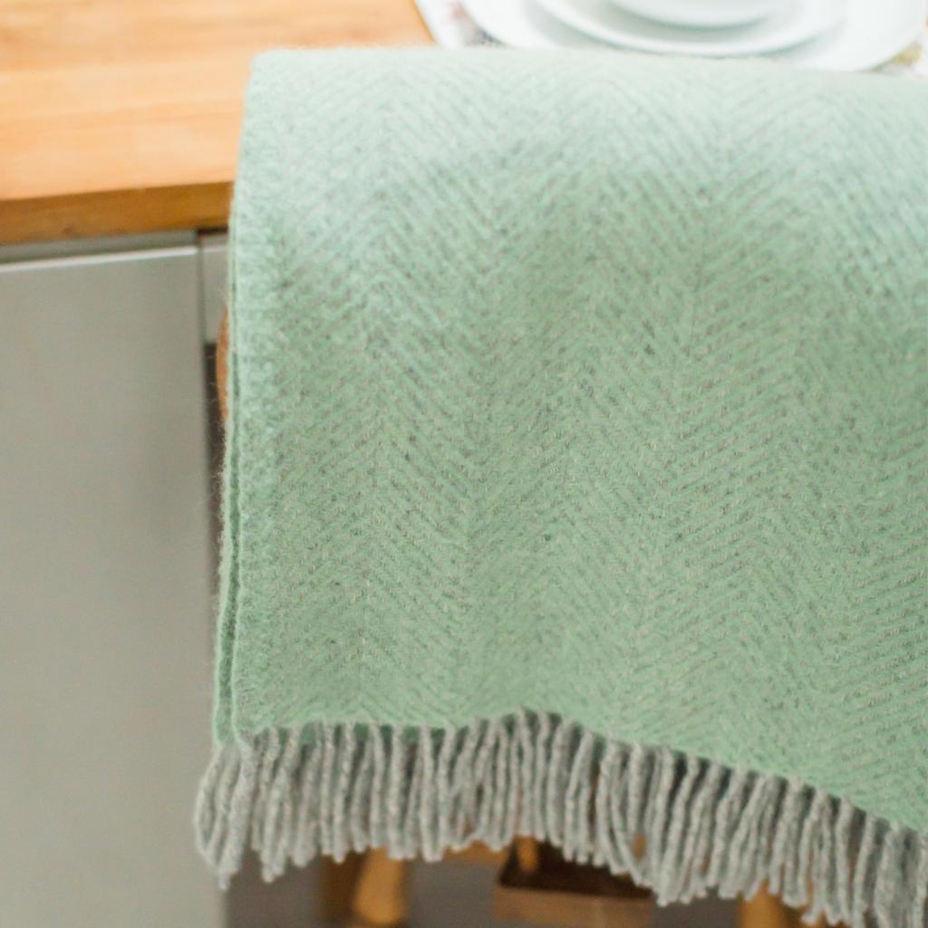 Tweedmill Silver Grey and Laurel Green Herringbone Wool Throw Expertly Crafted from 100% Pure Wool