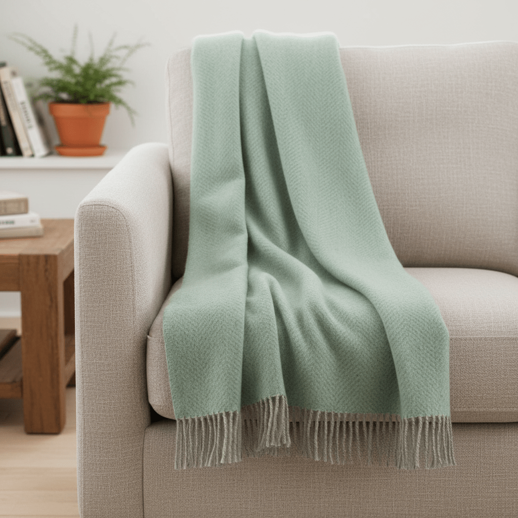 Tweedmill Silver Grey and Laurel Green Herringbone Wool Throw Expertly Crafted from 100% Pure Wool