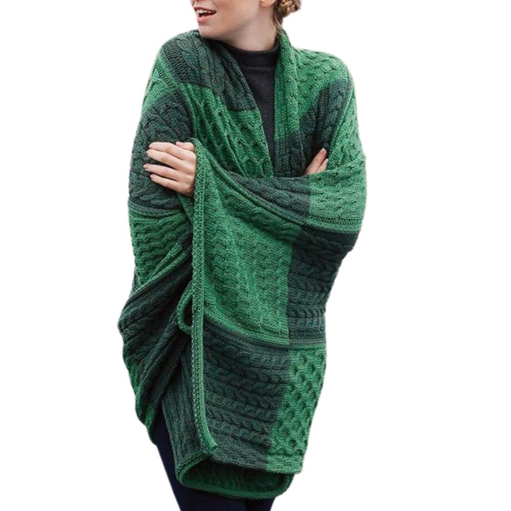 Two - Tone Green And Connemara Patchwork Throw
