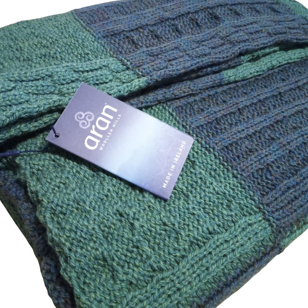 Two-Tone Green And Connemara Patchwork Throw by Aran Woollen Mills - Blankets and Bedding