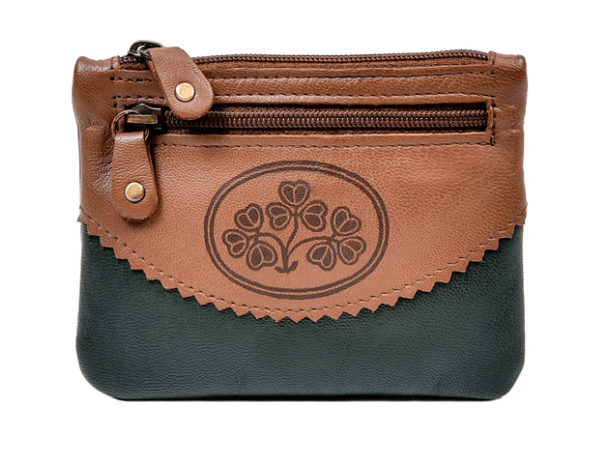 Two Tone Irish Leather Shamrock Change Purse - The Celtic Gift Store - Wallets