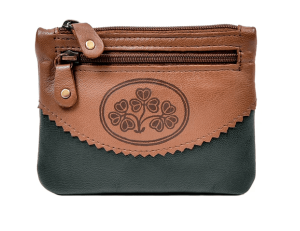 Two Tone Irish Leather Shamrock Change Purse - The Celtic Gift Store - Wallets