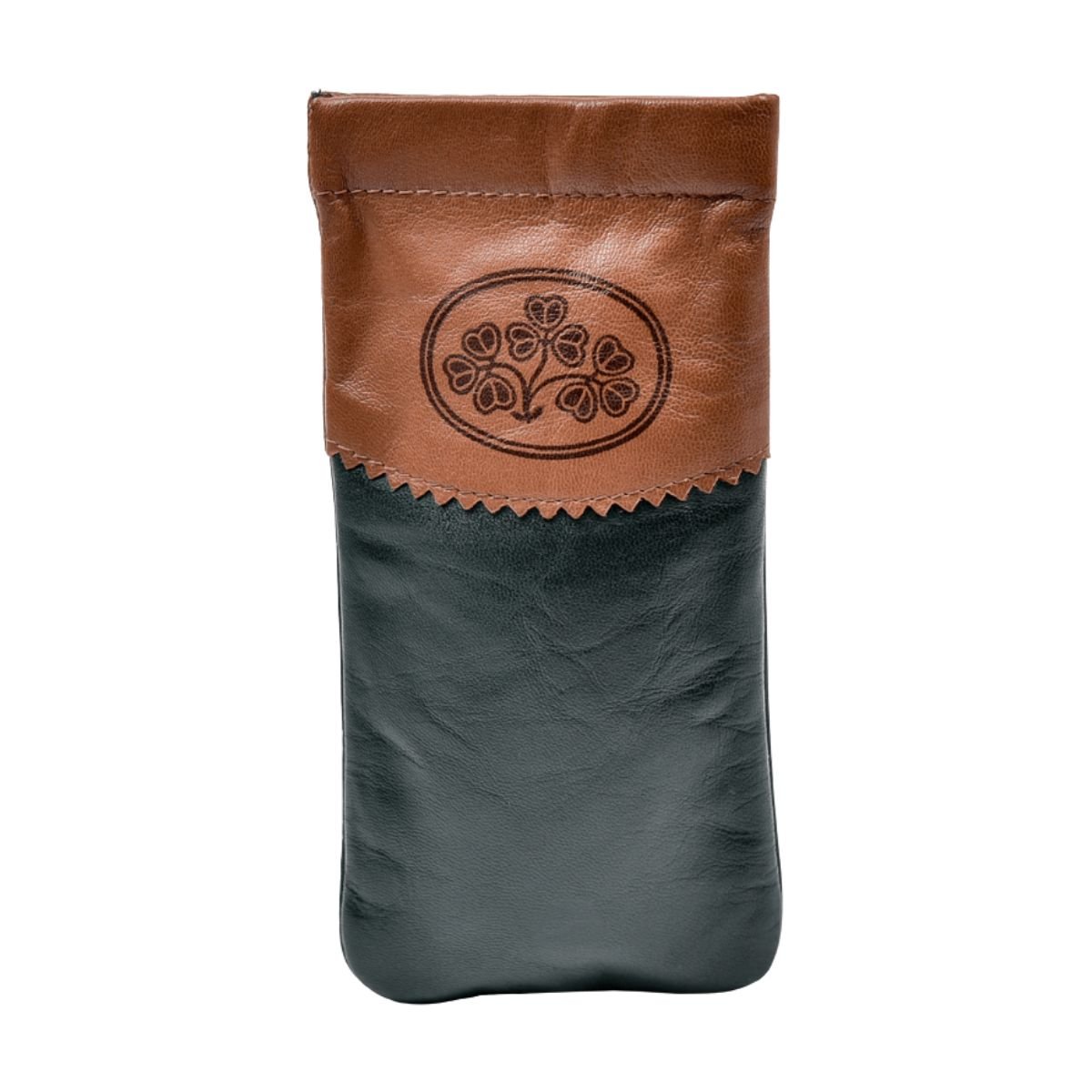 Two Tone Irish Leather Shamrock Glasses Case - Snap