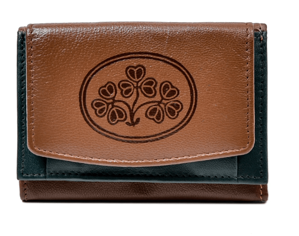 Two Tone Irish Leather Shamrock Tri - Fold Wallet - The Celtic Gift Store - Wallets