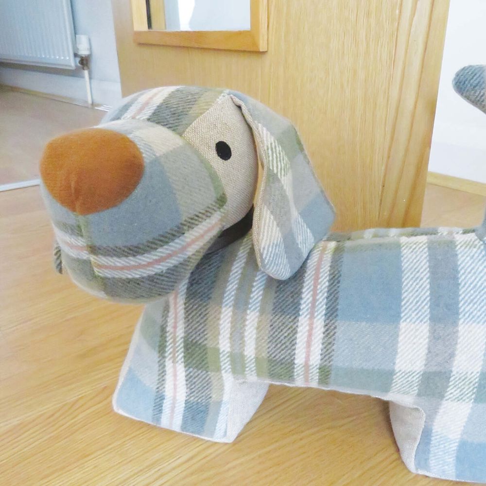 Weighted Green Tweed Dog Doorstop