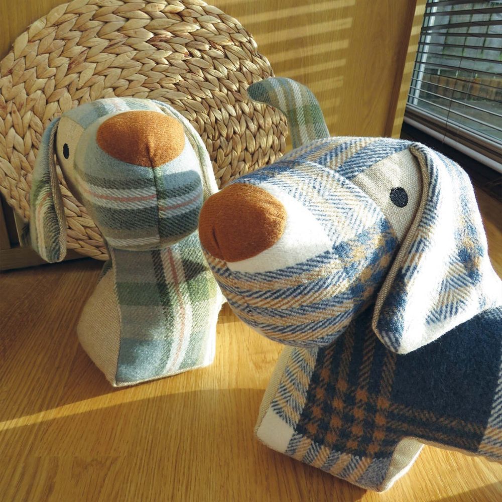Weighted Green Tweed Dog Doorstop