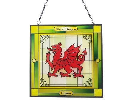Welsh Dragon Stained Glass Panel