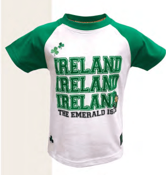 White and Green Flocked Ireland Raglan Kids Shirt - The Celtic Gift Store - Shirts & Tops