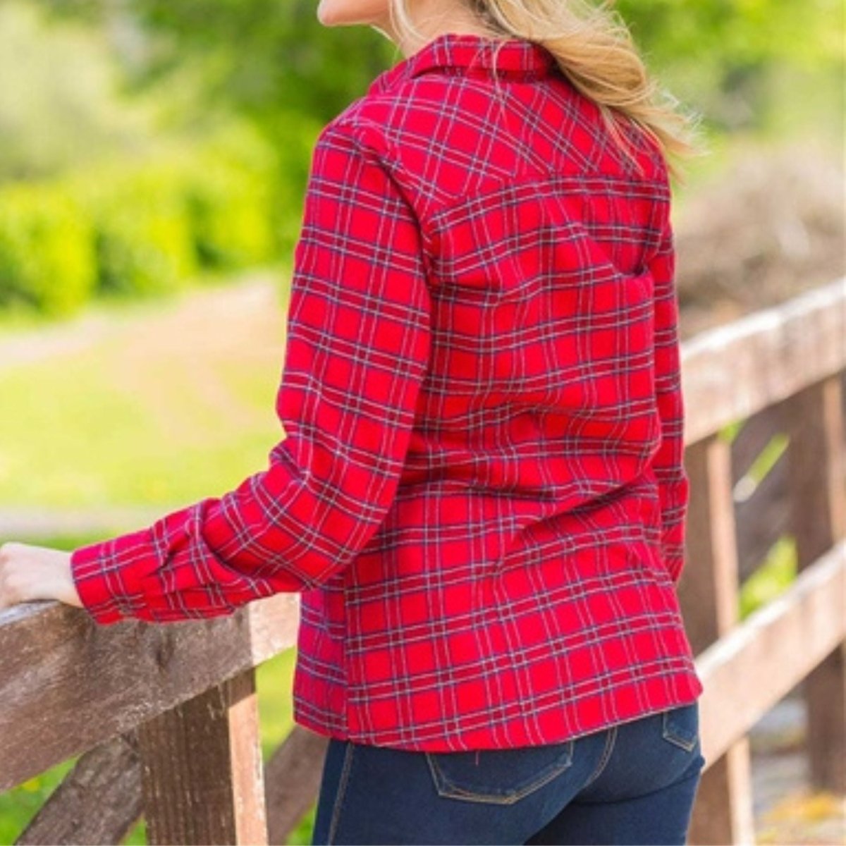 Women's Irish Fitted Flannel Shirt- Red Tartan - The Celtic Gift Store - Womens
