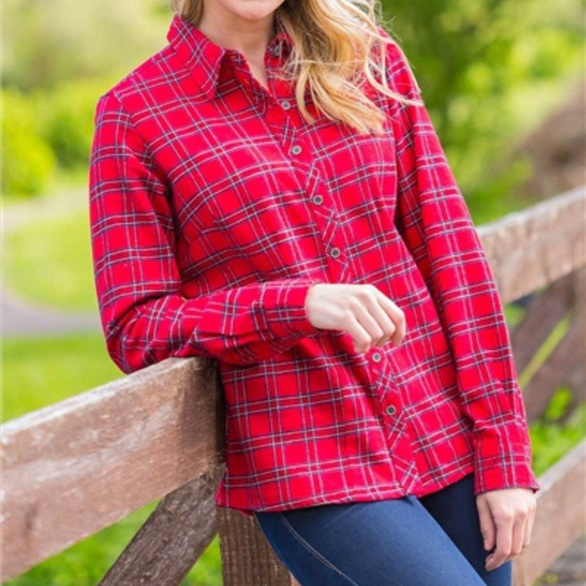 Women's Irish Fitted Flannel Shirt- Red Tartan - The Celtic Gift Store - Womens Tops