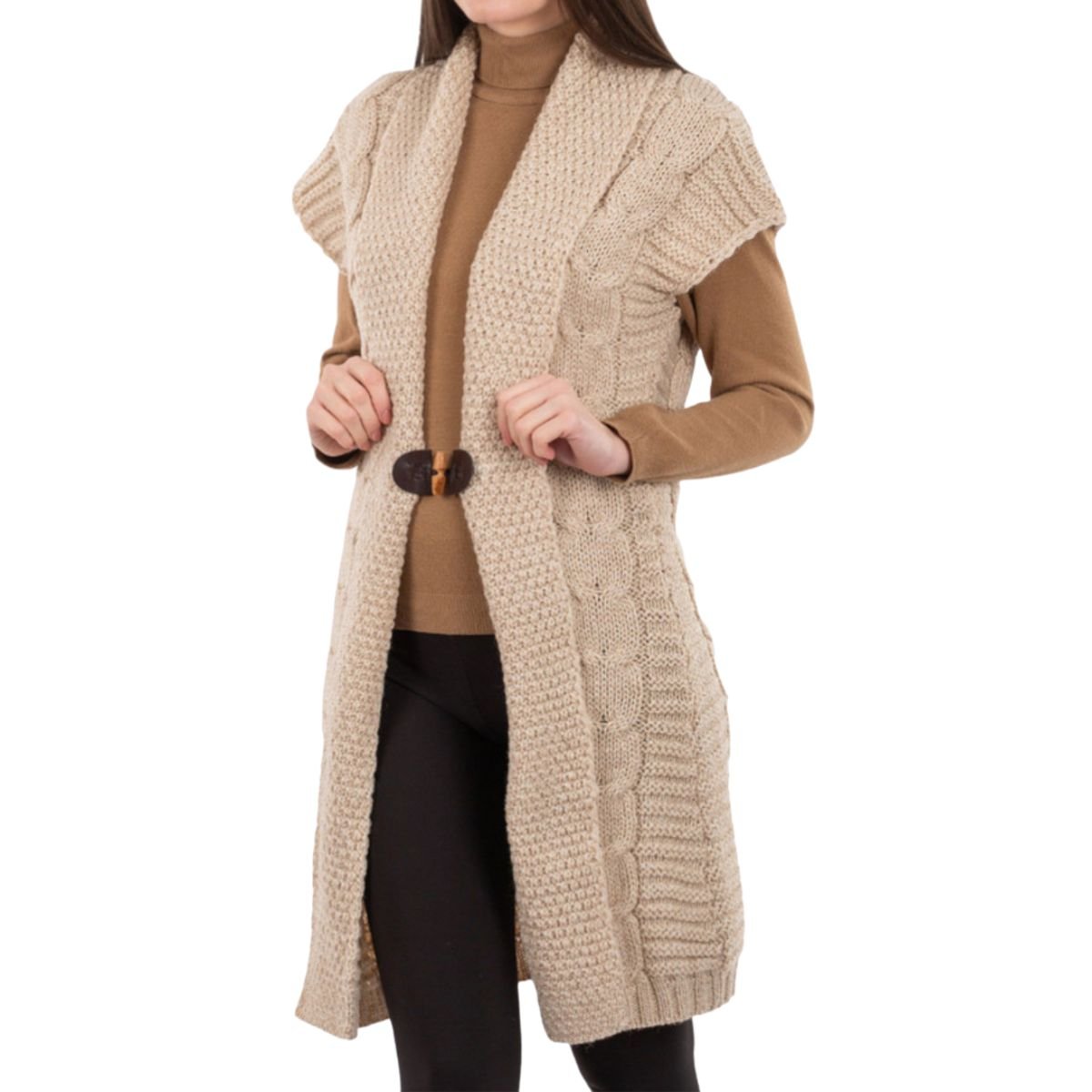 Wool Sleeveless Shawl Collar Cardigan