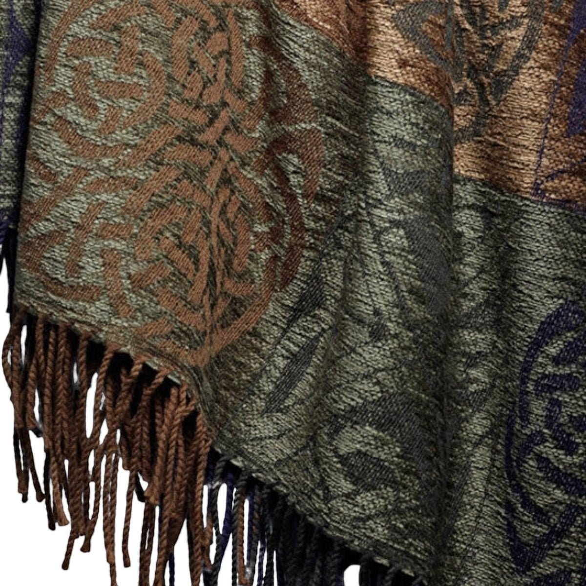 Jacquard Celtic Knot Ruana Shawl - Blue/Green/Brown