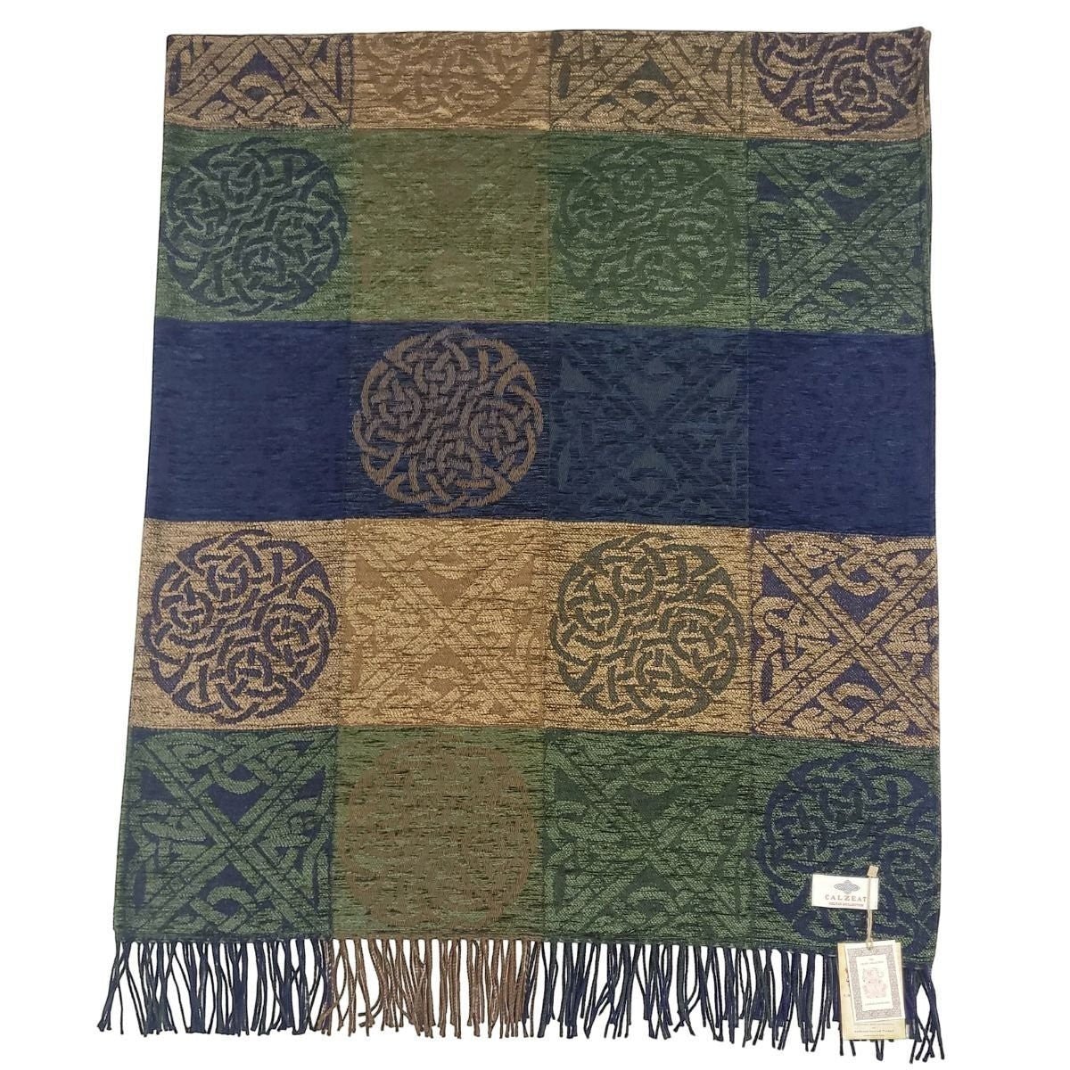 Jacquard Celtic Knot Ruana Shawl - Blue/Green/Brown