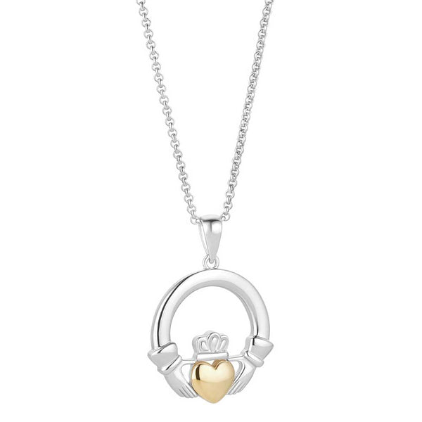 10K Gold and Sterling Silver Claddagh Necklace - The Celtic Gift Store - Necklaces