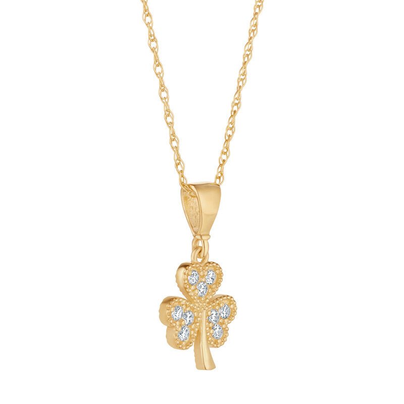 10K Gold CZ Shamrock Necklace - Multi CZ Stones - The Celtic Gift Store - Necklaces