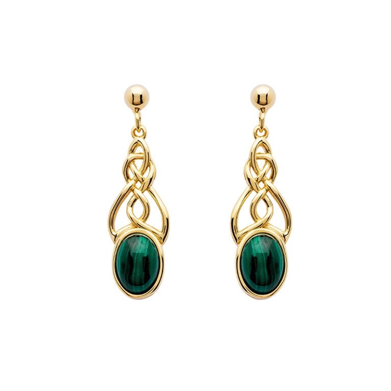 14k Gold Vermeil Celtic Knot Malachite Earrings - The Celtic Gift Store - Earrings