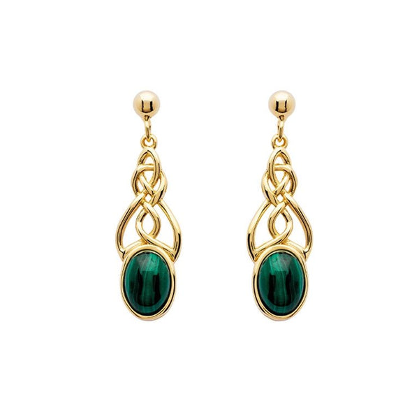 14k Gold Vermeil Celtic Knot Malachite Earrings - The Celtic Gift Store - Earrings