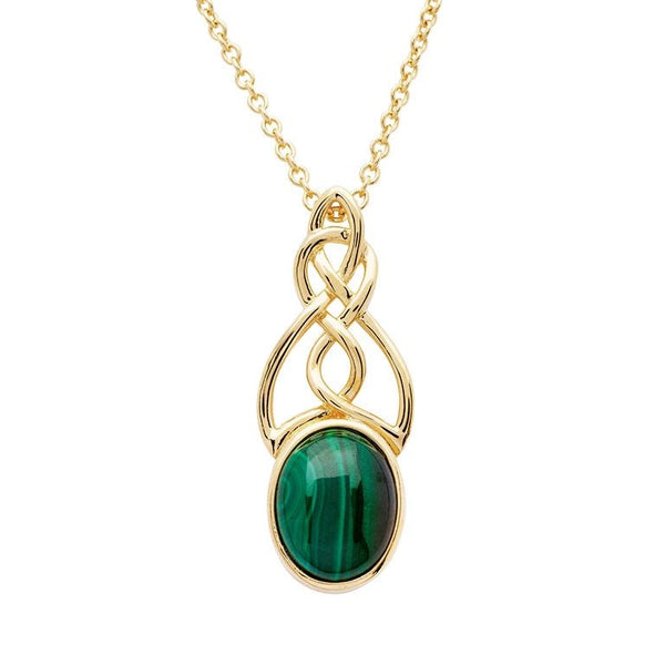 14k Gold Vermeil Celtic Knot Malachite Necklace - The Celtic Gift Store - Necklaces