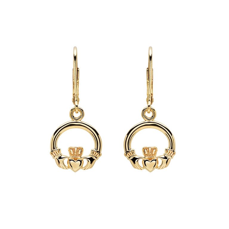 14K Gold Vermeil Drop Claddagh Earrings - The Celtic Gift Store - Earrings