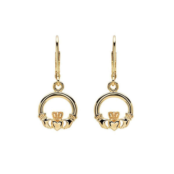 14K Gold Vermeil Drop Claddagh Earrings - The Celtic Gift Store - Earrings